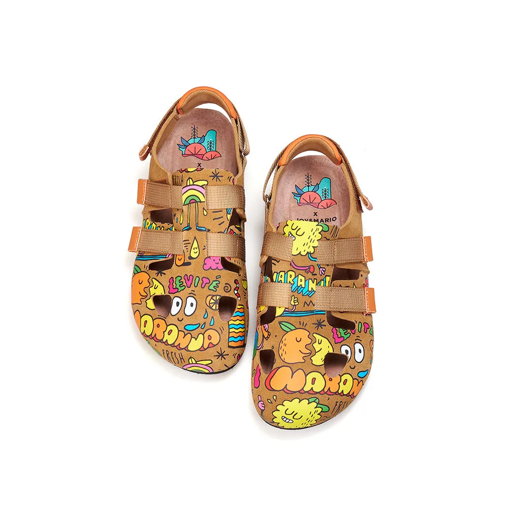 JOY&MARIO Women’s Slip-On Printed Cow Suede Birken Shoes in Camel-77256W