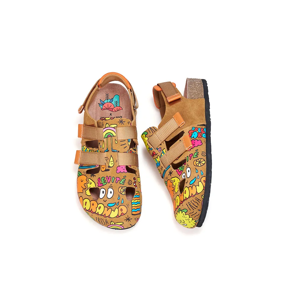 JOY&MARIO Women’s Slip-On Printed Cow Suede Birken Shoes in Camel-77256W