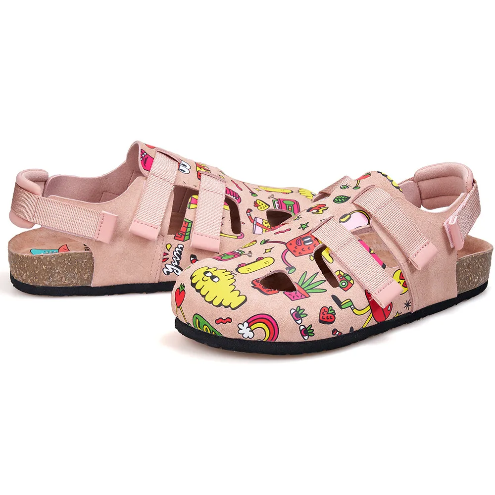 JOY&MARIO Women’s Slip-On Printed Cow Suede Birken Shoes in Camel-77256W