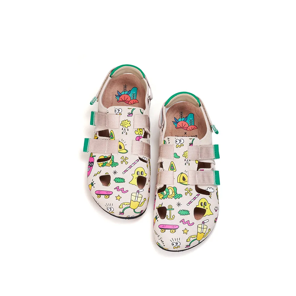 JOY&MARIO Women’s Slip-On Printed Cow Suede Birken Shoes in Camel-77256W