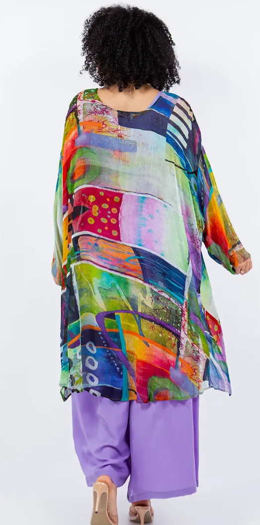 Kaleidoscope Mosaic hi-low Tunic Top Boho Hippie Chic Resort Wear Sml-10X