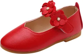 Kids Girls Mary Jane Ballerina Flats Toddler Bridesmaid Non-Slip Soft Slip On Flat Dress Shoes with Flower Strap