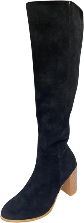 Knee High Boots Chunky Heels Women Boots Knee High Comfortable Chunky Heels Zipper Fashion Women Pointed Toe Boots