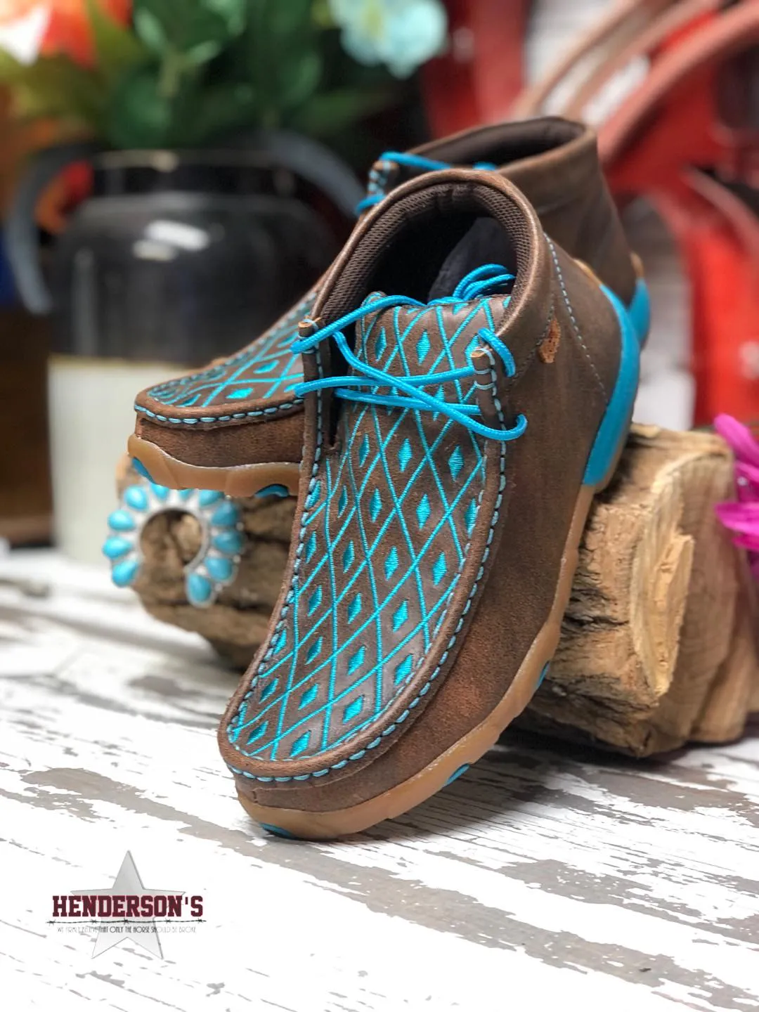 Ladies Bomber Driving Moc ~ Turquoise Diamonds