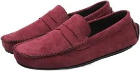 Loafer Shoes Driving Moccasins for Men Penny Loafers Solid Colors Simple Faux Leather Anti-Slip Resistant Flexible Lightweight Flat Heel Casual (Color : Red, Size : 8.5)