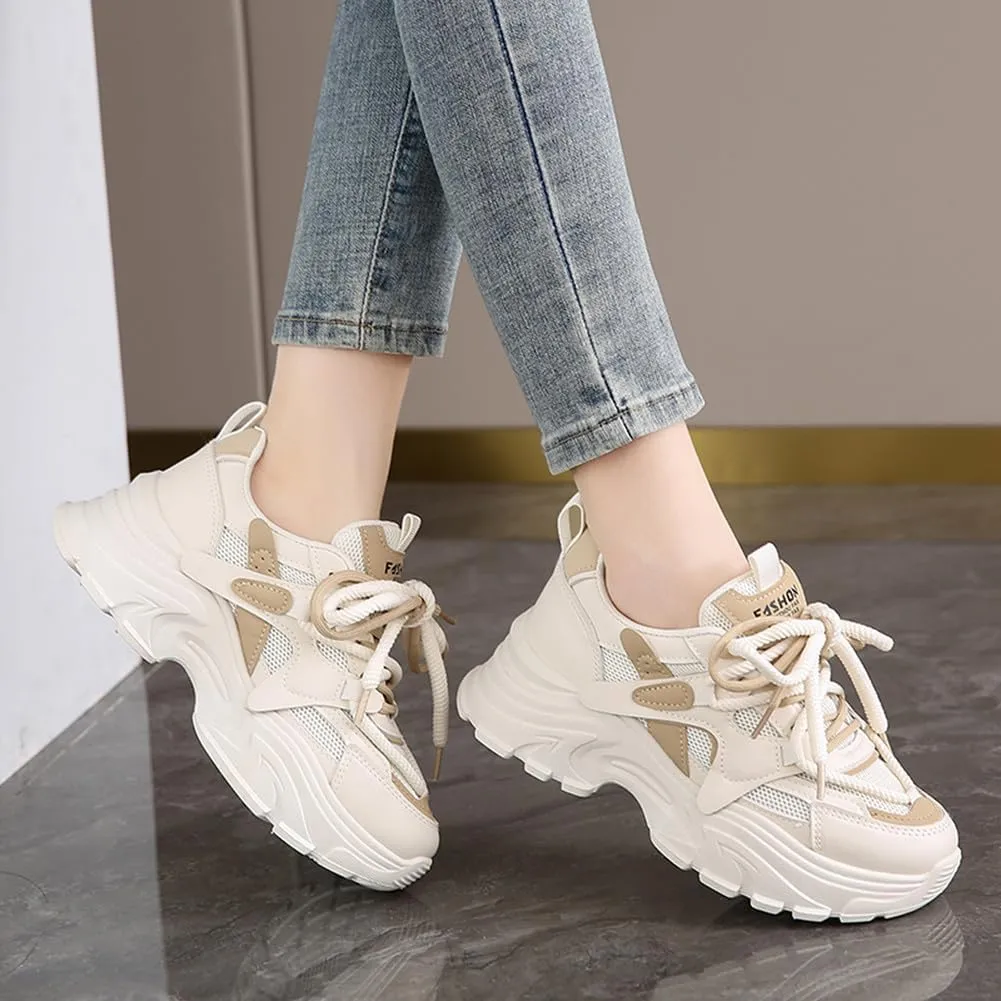 MAUGELY Women's Platform Mesh Casual Sports Shoes Fashionable Road-Running Walking Sneakers