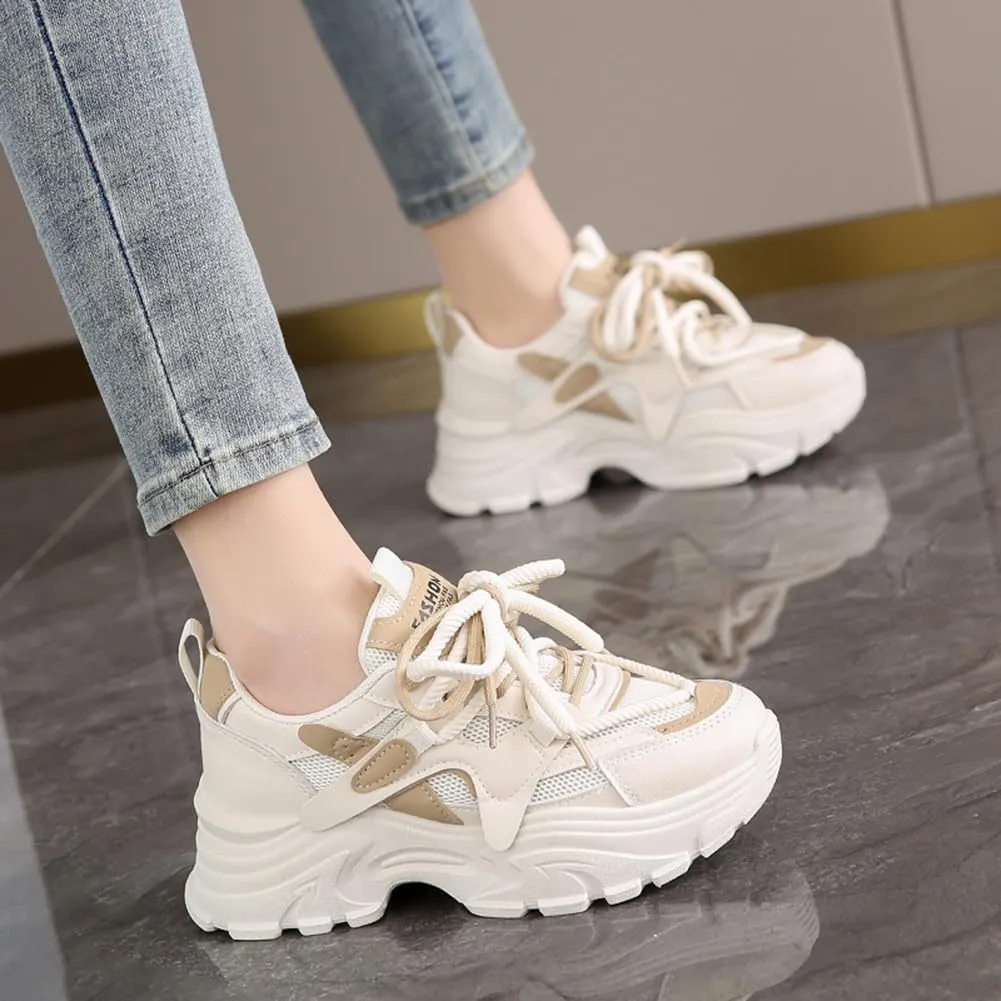 MAUGELY Women's Platform Mesh Casual Sports Shoes Fashionable Road-Running Walking Sneakers