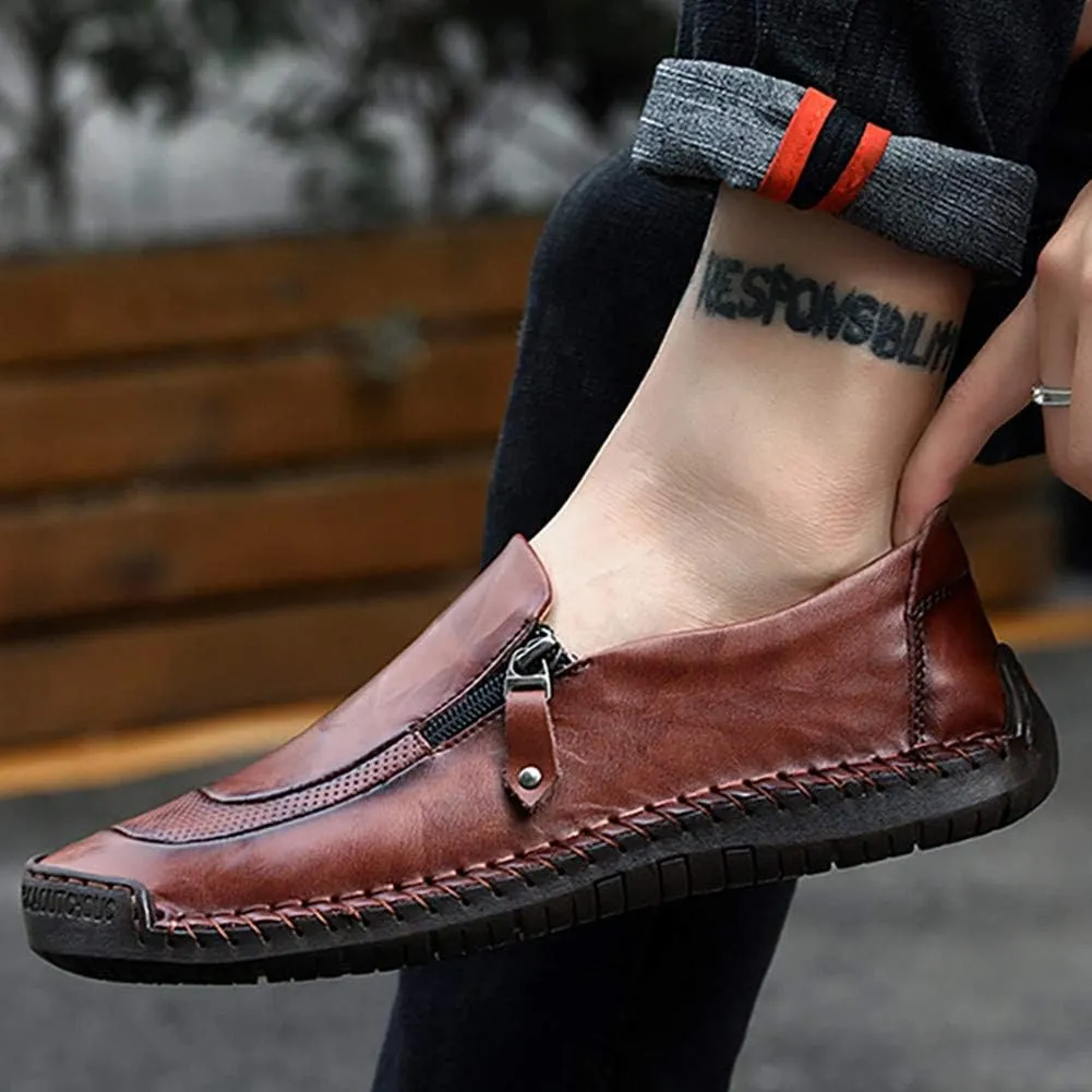 Men Casual Leather Loafers Summer Walking Shoes Fashionable Boat Moccasins Slip on Comfortable Driving Footwear