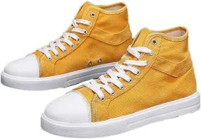 Men's Lightweight Solid Color high-top Canvas Sneakers Breathable Flat Walking Skateboard
