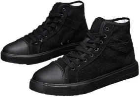 Men's Lightweight Solid Color high-top Canvas Sneakers Breathable Flat Walking Skateboard