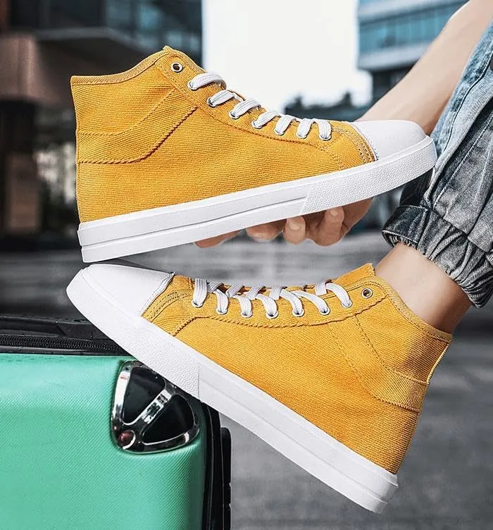Men's Lightweight Solid Color high-top Canvas Sneakers Breathable Flat Walking Skateboard