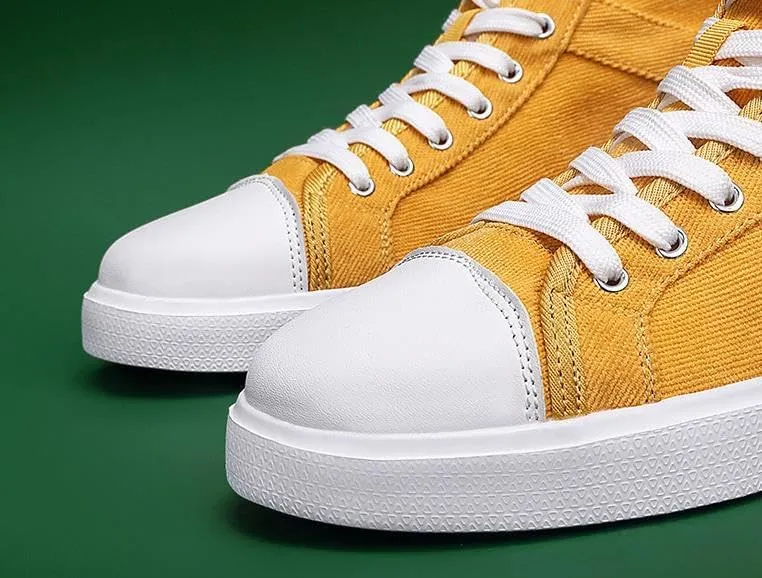 Men's Lightweight Solid Color high-top Canvas Sneakers Breathable Flat Walking Skateboard