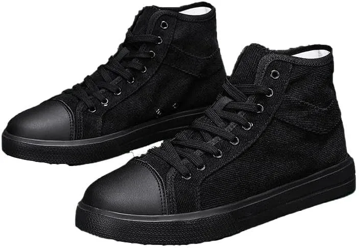 Men's Lightweight Solid Color high-top Canvas Sneakers Breathable Flat Walking Skateboard
