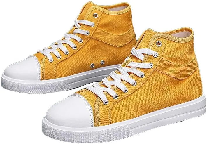 Men's Lightweight Solid Color high-top Canvas Sneakers Breathable Flat Walking Skateboard