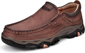 Men's Outdoor Waterproof Hiking Shoes Slip-on Loafers Lace-up Fashionable Square Toe Breathable Non-Slip Leather Shoes Wear-Resistant Work Shoes for Men