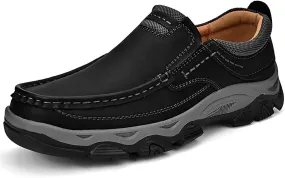 Men's Outdoor Waterproof Hiking Shoes Slip-on Loafers Lace-up Fashionable Square Toe Breathable Non-Slip Leather Shoes Wear-Resistant Work Shoes for Men