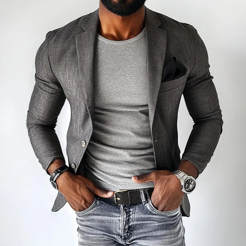 Men's Vintage Linen Single Breasted Lapel Slim Fit Blazer 63329197Y