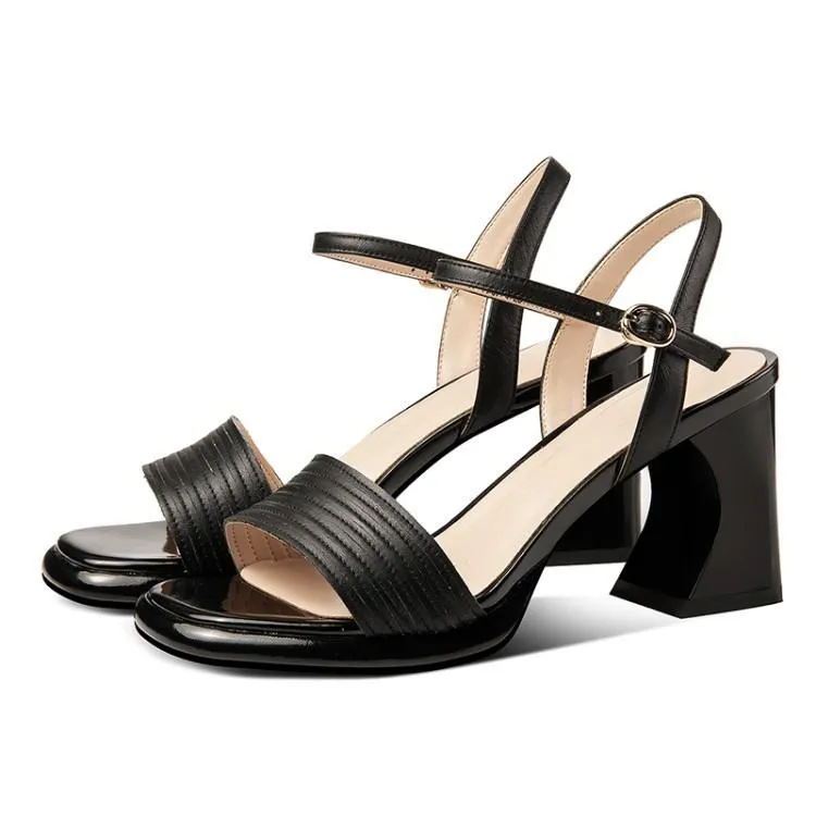 Nude Block Heels Summer Sandals High Heel Chunky Heel Mid Heel Square Toe Roman Shoes