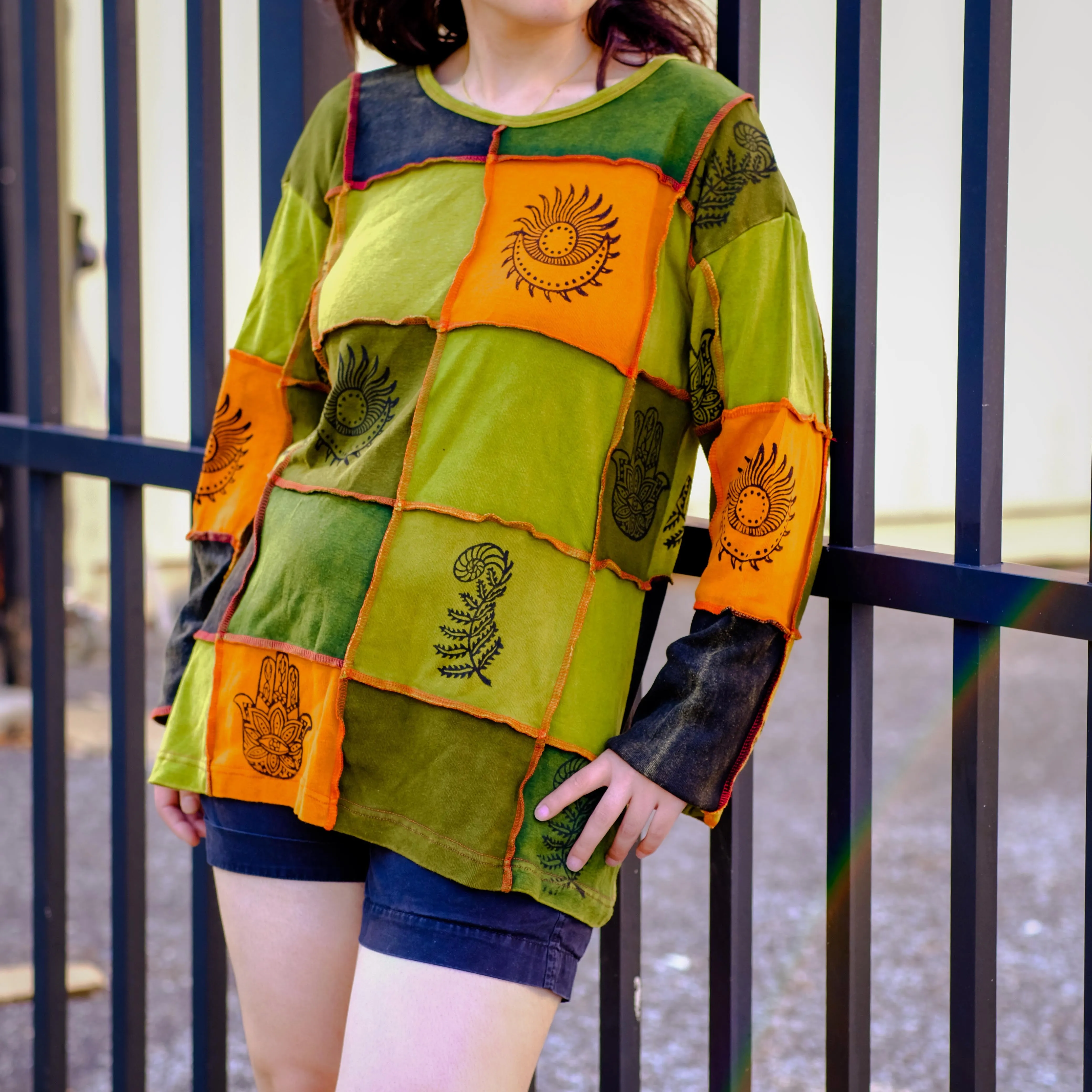 Patchwork Celestial Print Cotton Pull Over