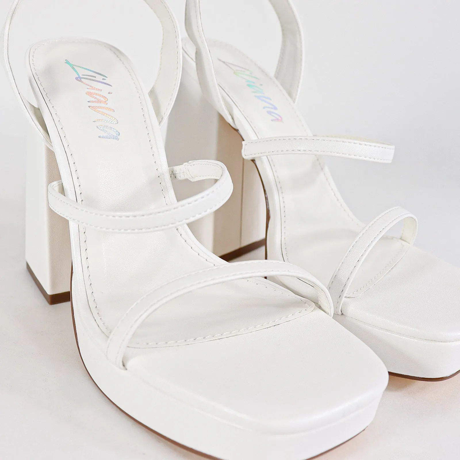 RHODE-1 OPEN TOE STRAP W/ BLOCK HIGH HEEL - WHITE