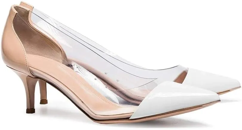SAMMITOP Women's 65mm Pointed Toe Transparent Pumps Mid Heel Dress Shoes