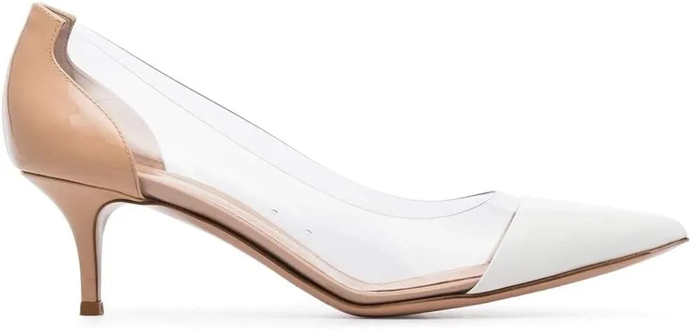 SAMMITOP Women's 65mm Pointed Toe Transparent Pumps Mid Heel Dress Shoes