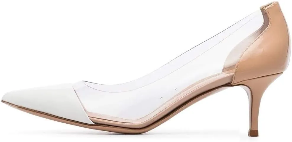 SAMMITOP Women's 65mm Pointed Toe Transparent Pumps Mid Heel Dress Shoes