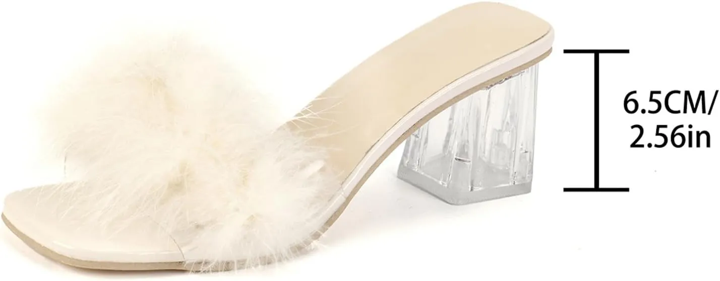Sandals Square Open Toe Chunky High Heels Hair Sandals Outer Wear Crystal Heels High Heel Chunky Heel Square