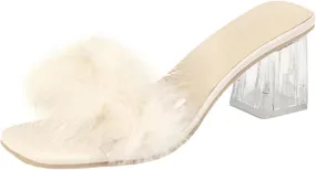 Sandals Square Open Toe Chunky High Heels Hair Sandals Outer Wear Crystal Heels High Heel Chunky Heel Square