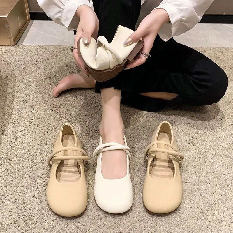 Single shoes for women new summer French shallow mouth soft-soled flat shoes gentle grandma shoes Mary Jane small leather shoes