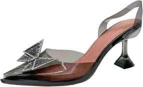 Trendy Pointed Toe High Heel Rhinestone Bow Clear Stiletto Sandals for Women Dressy, Summer Casual High Heel Wedge Sandals for Women Ladies and Girls