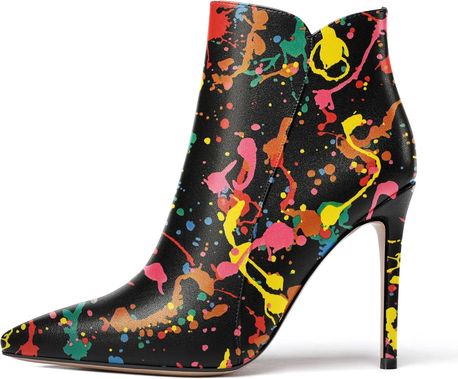 WAYDERNS Women's Side Zipper Pointed Toe Matte Stiletto High Heel Ankle High Boots 4 Inch