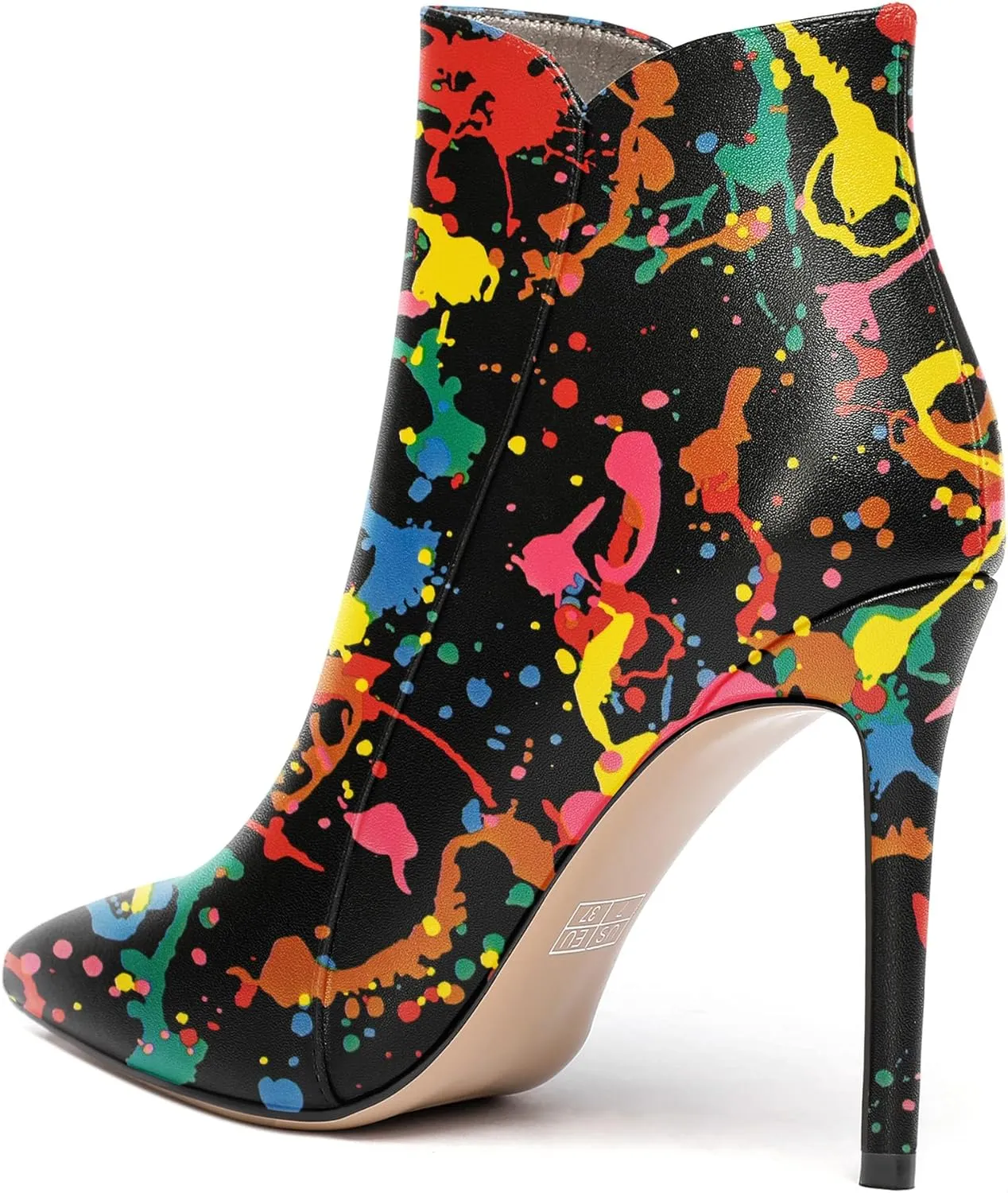 WAYDERNS Women's Side Zipper Pointed Toe Matte Stiletto High Heel Ankle High Boots 4 Inch