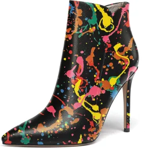 WAYDERNS Women's Side Zipper Pointed Toe Matte Stiletto High Heel Ankle High Boots 4 Inch