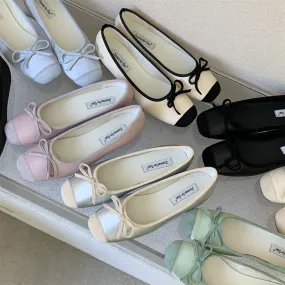 Women Retro Mary Jane Shoes, Contrast Color Vintage Flats Shoes, Bow Decor Plain Toe Flats, Retro Round Toe Beige Pink Black Sliver Shoes