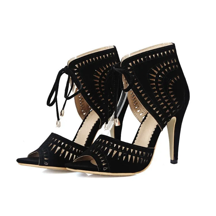 Women's Ankle Straps Velvet Sandals High Heels Shoes 4735