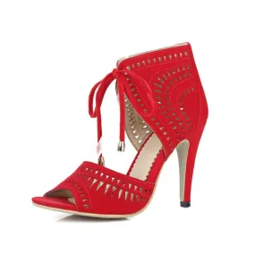 Women's Ankle Straps Velvet Sandals High Heels Shoes 4735
