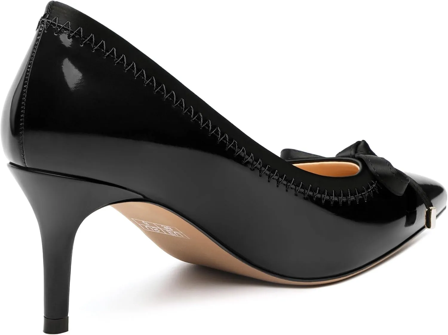 Womens Bow Mid Stiletto Pumps Sexy Patent Pointed Toe Evening Wedding Stiletto Mid Heel Pumps Dress Shoes 2.5 Inch