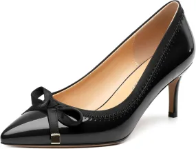 Womens Bow Mid Stiletto Pumps Sexy Patent Pointed Toe Evening Wedding Stiletto Mid Heel Pumps Dress Shoes 2.5 Inch
