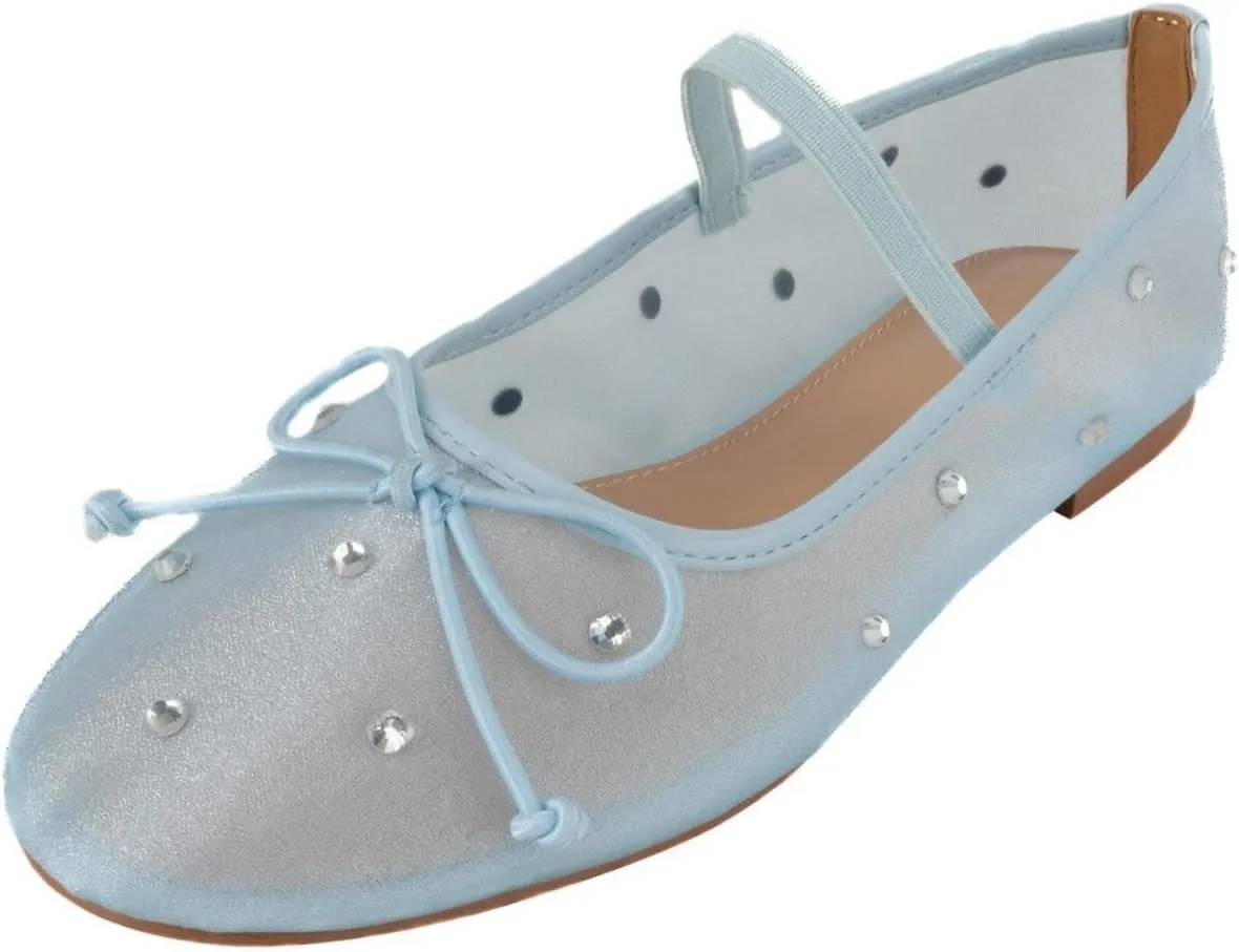 Women's Crystal Mesh Ballet Flats Shoes Round Toe Slip On Ballerina Flats for Women Rhinestone Flats Shoes Dressy Comfortable Casual Styles Mary Jane