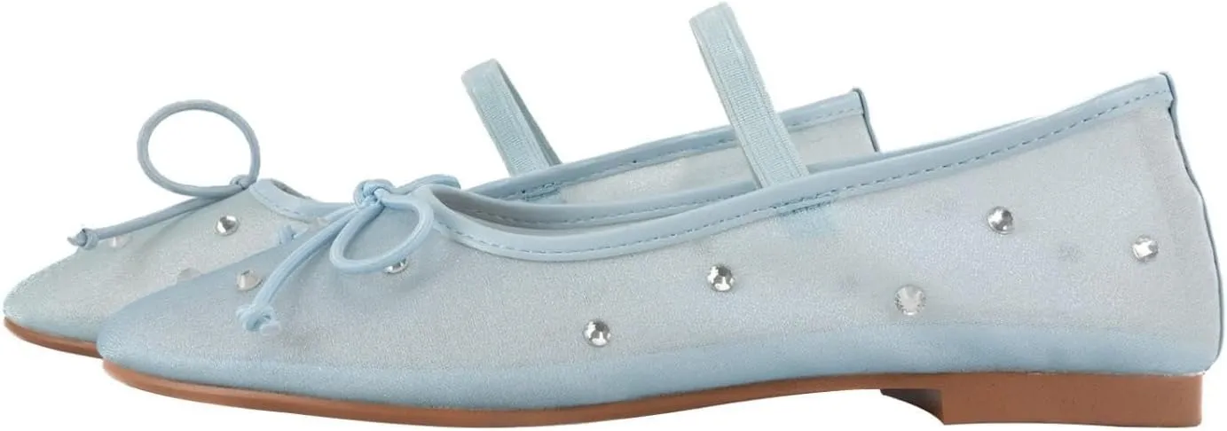 Women's Crystal Mesh Ballet Flats Shoes Round Toe Slip On Ballerina Flats for Women Rhinestone Flats Shoes Dressy Comfortable Casual Styles Mary Jane