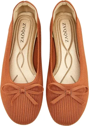 Women's Flats Shoes Knit Mesh Ballet Flats with Bow Comfortable Round Toe Washable Dressy Flat