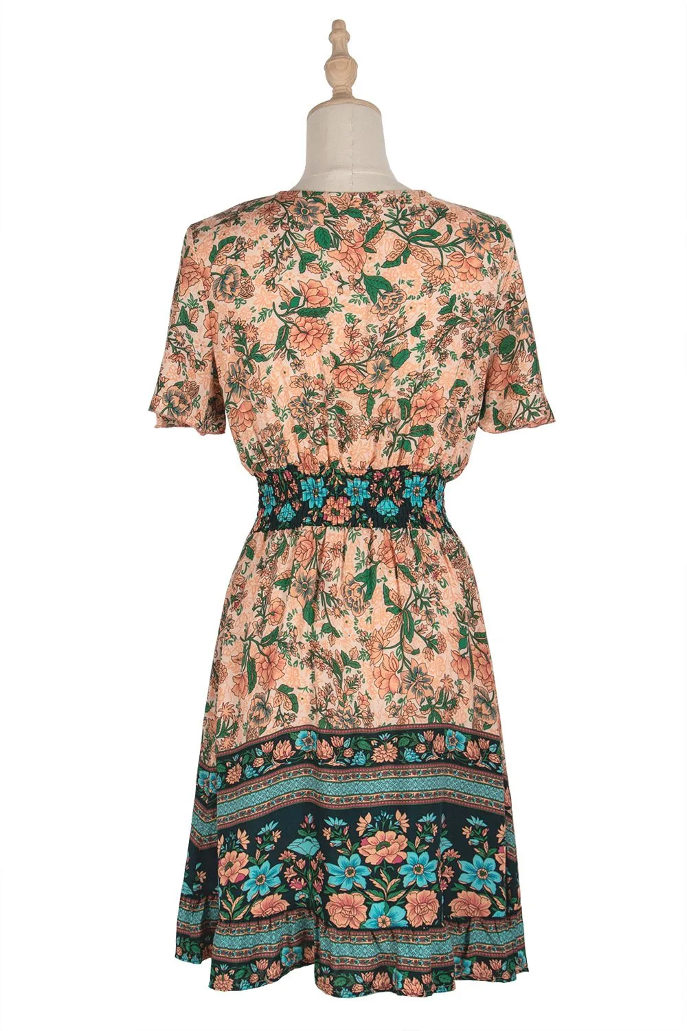 Women's Sexy High Waist V-neck Short Sleeve Floral Print Dress