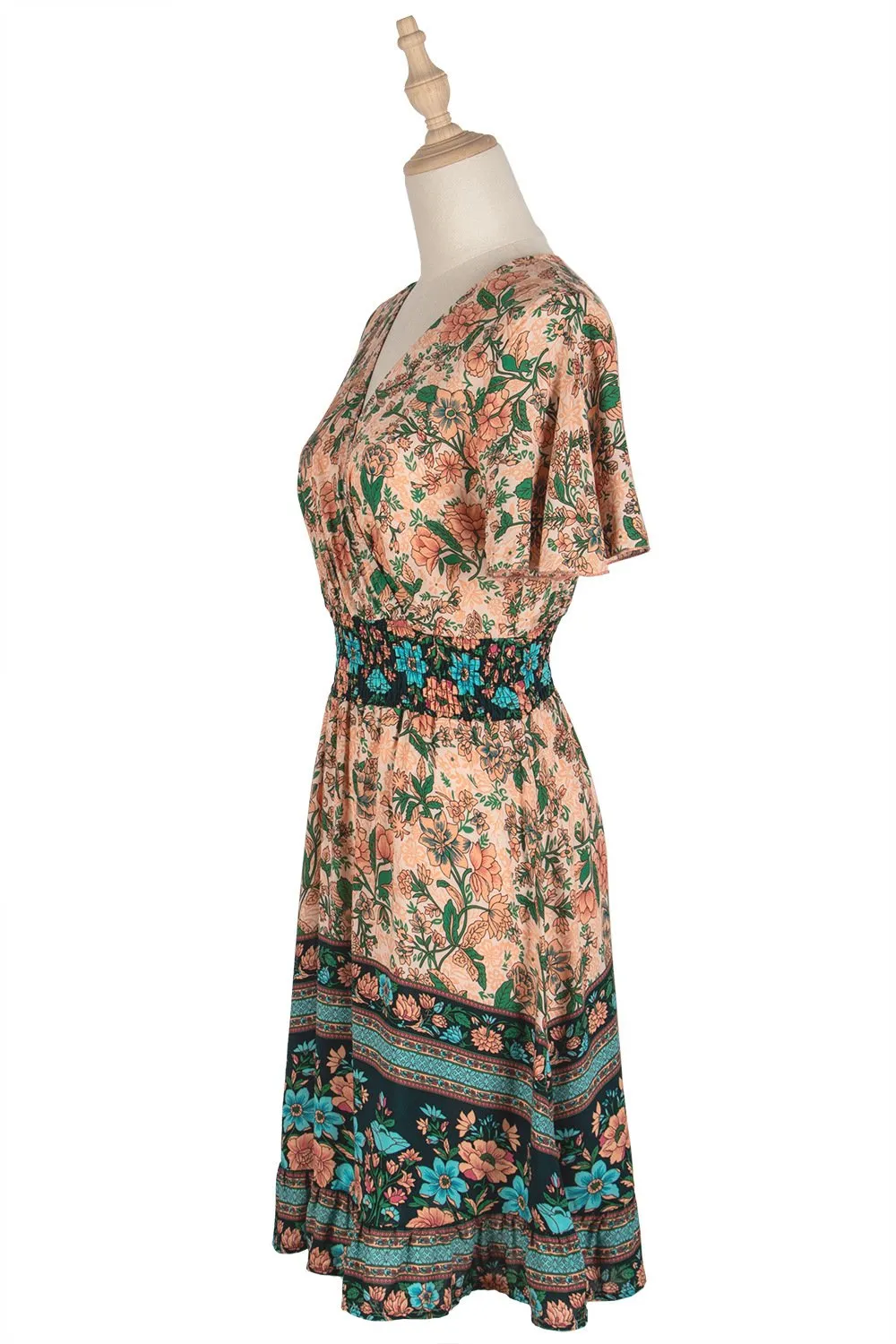 Women's Sexy High Waist V-neck Short Sleeve Floral Print Dress