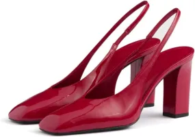 Women's Slingback High Heel Pumps Square Toe Backstrap Sandals Block High Heel Patent Leather Slip On Wedding Party Dress Shoes for Women