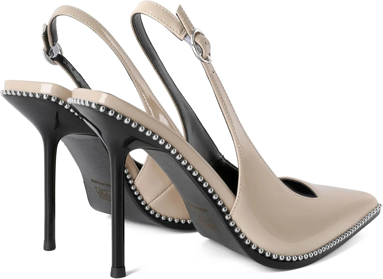 Women's Slingback Pumps Pointed Toe High Stiletto Heels Backless Stretch Beaded Heels 4.2 Inch Dress Pumps Shoes
