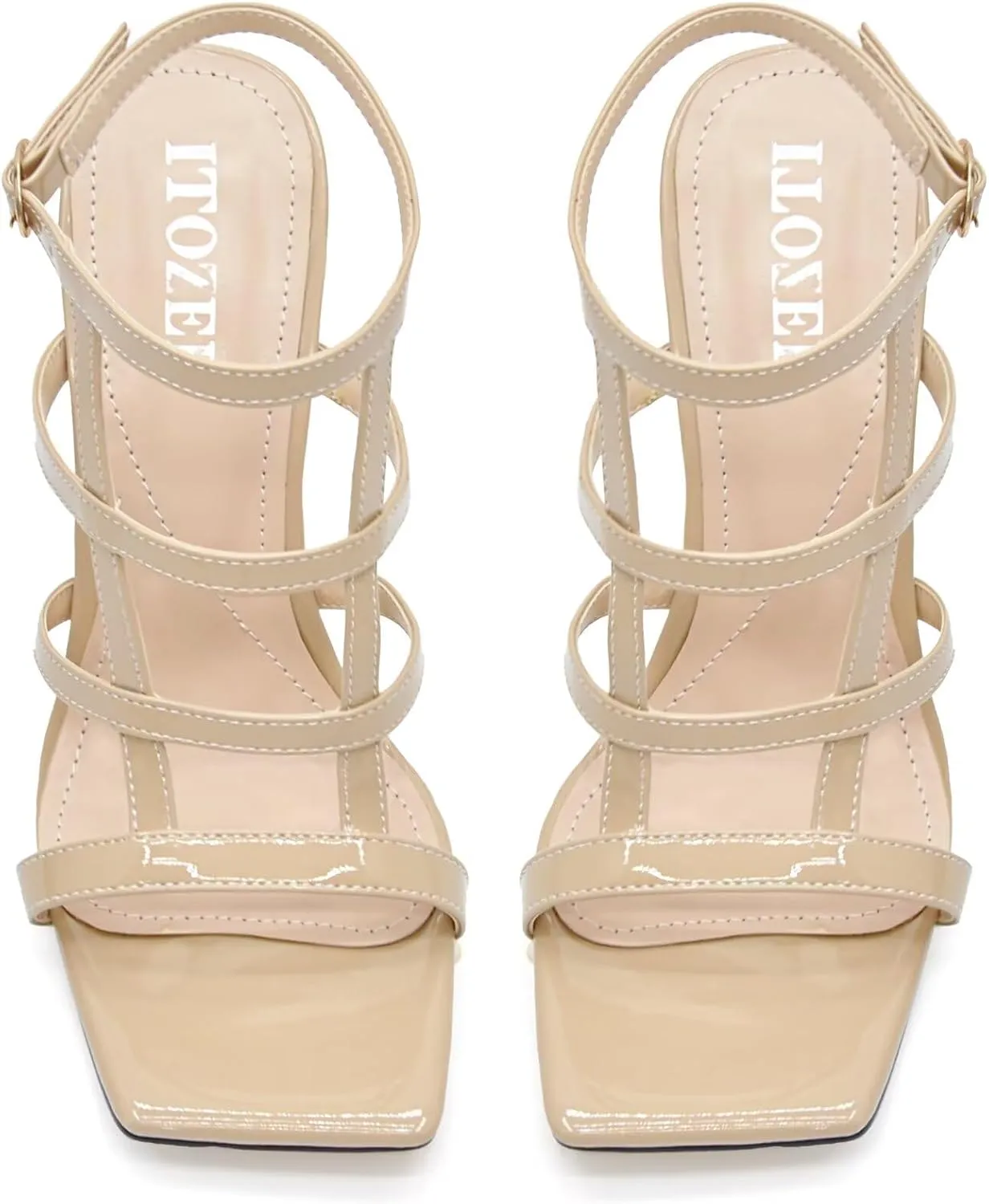 Womens Strappy Heeled Sandals Stilettos High Heels Square Open Toe Heels Buckle Ankle Wedding Party Dress Heels