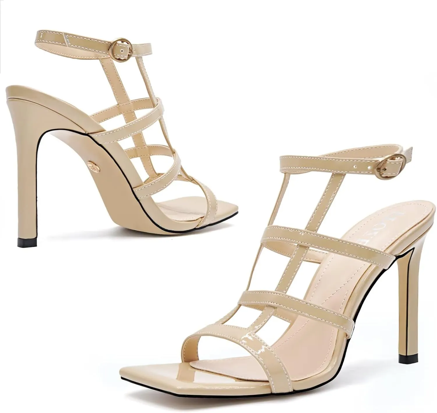 Womens Strappy Heeled Sandals Stilettos High Heels Square Open Toe Heels Buckle Ankle Wedding Party Dress Heels