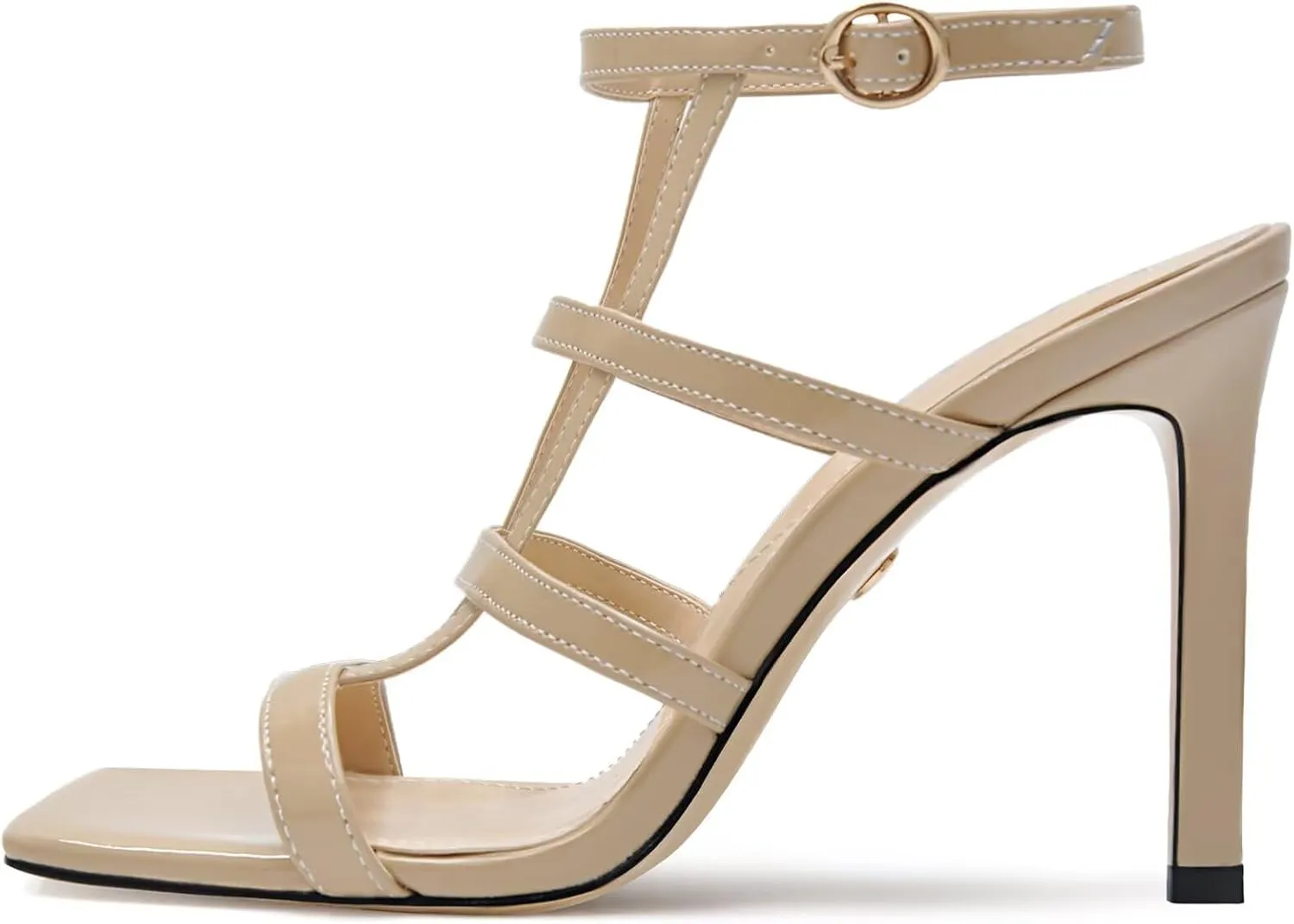 Womens Strappy Heeled Sandals Stilettos High Heels Square Open Toe Heels Buckle Ankle Wedding Party Dress Heels
