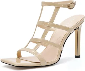 Womens Strappy Heeled Sandals Stilettos High Heels Square Open Toe Heels Buckle Ankle Wedding Party Dress Heels